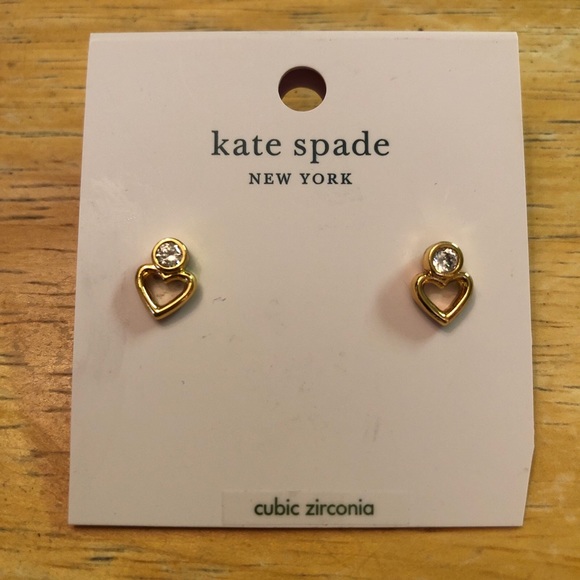 Kate Spade Gold Plated Shining Spade Stud Earrings Cubic Zirconia Accents NWT - Picture 4 of 11